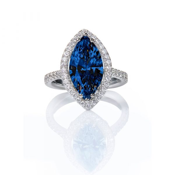 anillo zafiro azul corte navette